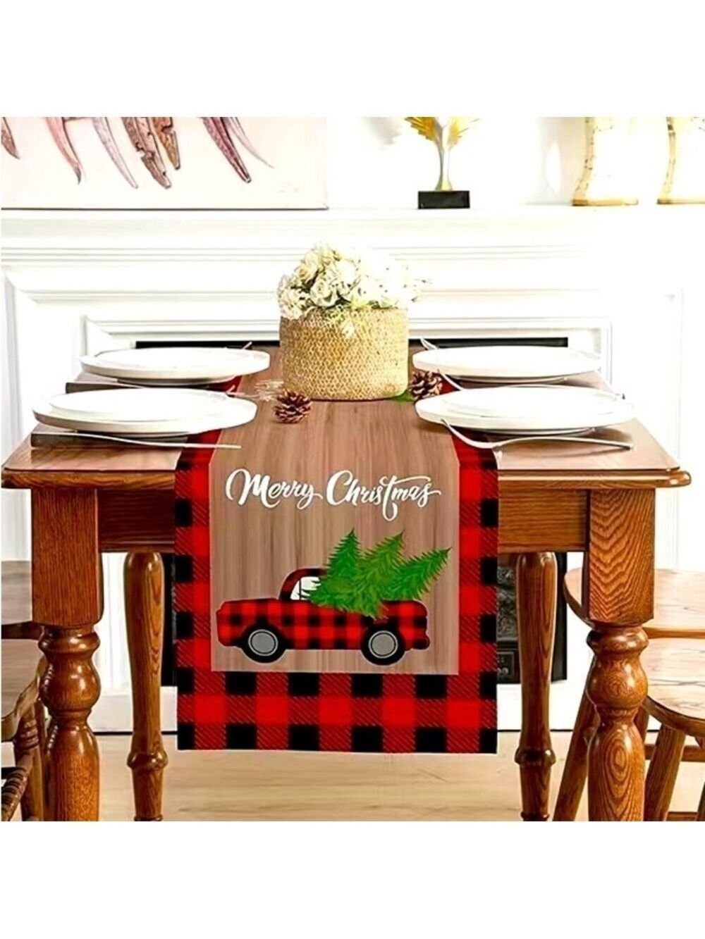 Table runner red truck  Christmas